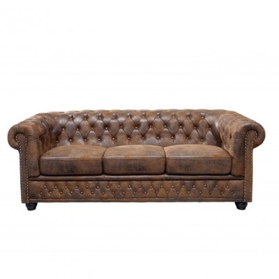 Canapea clasica stil englezesc Chesterfield 3 locuri maro antic