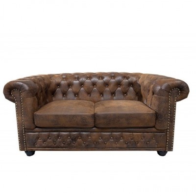 Canapea clasica stil englezesc Chesterfield 2 locuri maro antic