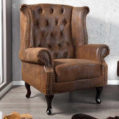 Fotoliu clasic stil englezesc Chesterfield maro antic