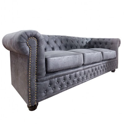 Canapea clasica stil englezesc Chesterfield 3 locuri gri antic