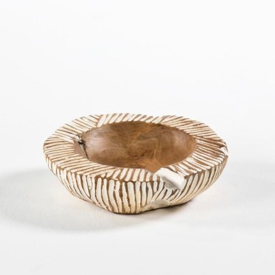 Vas decorativ din lemn Bowl 30, natur/ alb