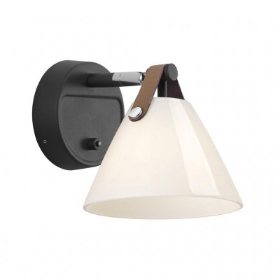 Aplica design nordic STRAP negru/ sticla alba