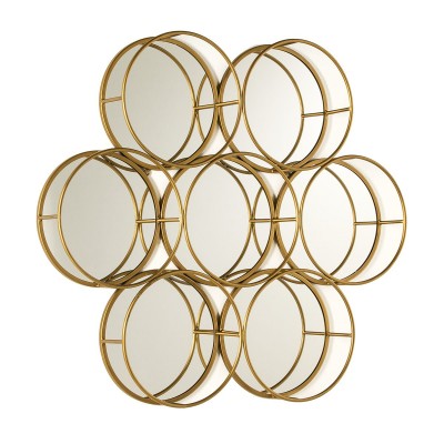 Decoratiune de perete din metal si oglinda Golden, 112x83cm
