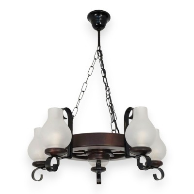 Candelabru rustic fabricat manual din lemn Roata 5L