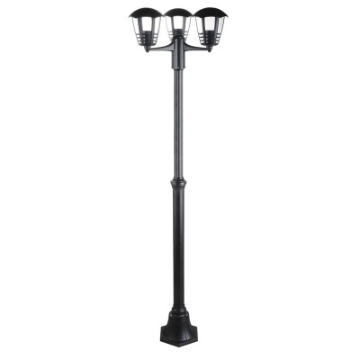 Stalp pentru iluminat exterior clasic negru cu 3 brate, inaltime 190cm, IP44 Marseille