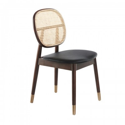 Scaun design LUX din lemn cu spatar de rattan Walnut