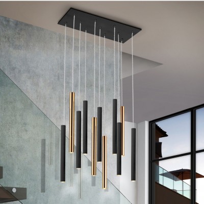 Lustra dimabila cu telecomanda, 11 pendule LED design modern Varas negru/auriu