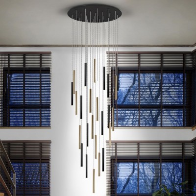 Lustra dimabila XL cu 25 pendule LED design modern Varas auriu/negru