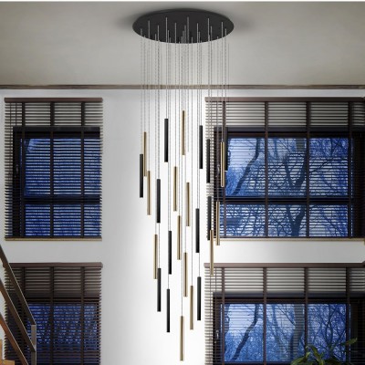 Lustra XL dimabila cu telecomanda 25 pendule LED design modern Varas auriu/negru