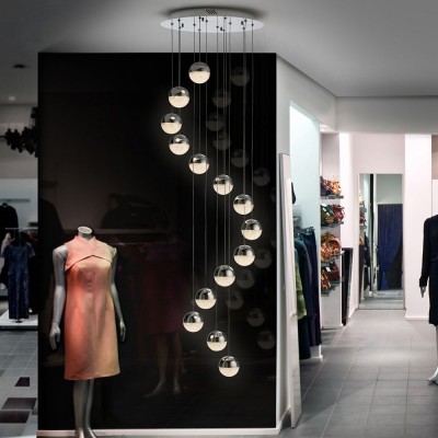 LUSTRA cu 14 pendule LED, H-300cm, DIMABILA prin BLUETOOTH Sphere 50cm