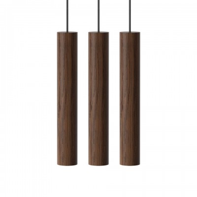 Lustra cu 3 pendule design minimalist din lemn cu spot LED încorporat Chimes 3 - dark oak