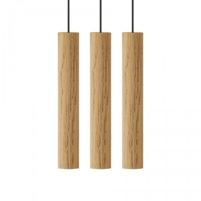 Lustra cu 3 pendule design minimalist din lemn cu spot LED încorporat Chimes 3 - oak