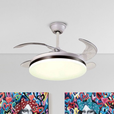 Lustra cu Ventilator, iluminat LED si telecomanda, lame retractabile Vento alb mat/ bronz 