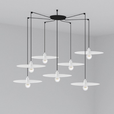 Lustra cu 7 Pendule design modern PLAT alb