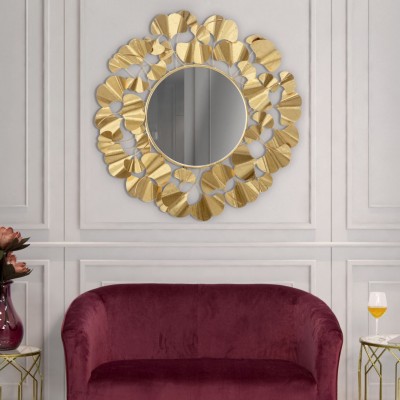 Oglinda decorativa rotunda Frunze aurii 81cm