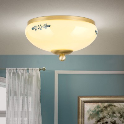 Plafoniera clasica Landhaus Ø21cm alama satin/ sticla champagne decor albastru