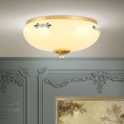 Plafoniera clasica Landhaus Ø28cm alama satin/ sticla champagne decor albastru