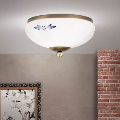 Plafoniera clasica Landhaus Ø21cm alama antique/ sticla opal decor albastru