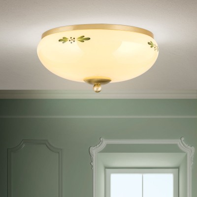 Plafoniera clasica Landhaus Ø28cm alama satin/ sticla champagne decor verde