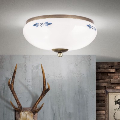 Plafoniera clasica Landhaus Ø28cm alama antique/ sticla opal decor albastru