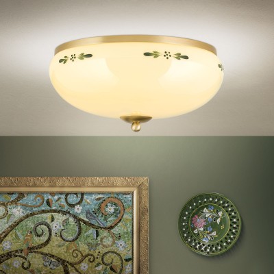 Plafoniera clasica Landhaus Ø35cm alama satin/ sticla champagne decor verde