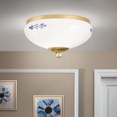 Plafoniera clasica Landhaus Ø21cm alama satin/ sticla opal decor albastru