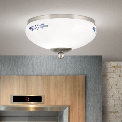 Plafoniera clasica Landhaus Ø21cm crom satin/ sticla opal decor albastru