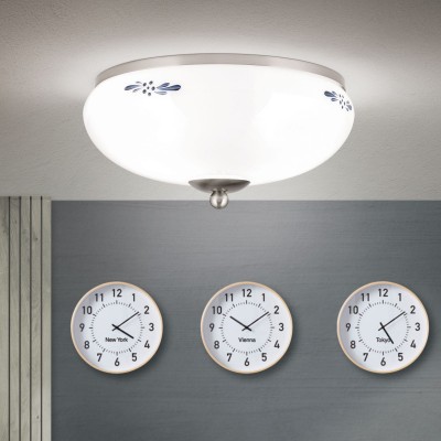Plafoniera clasica Landhaus Ø28cm crom satin/ sticla opal decor albastru