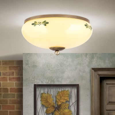Plafoniera clasica Landhaus Ø28cm crom satin/ sticla champagne decor verde