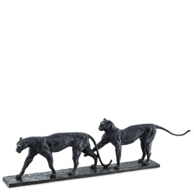 Sculptura din bronz design Art Deco Leopard Pair