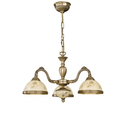 Candelabru cu 3 brate din alama cu sticla decorata design italian 6208
