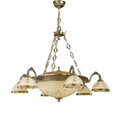 Candelabru cu 6 brate din alama cu sticla decorata design italian 6208