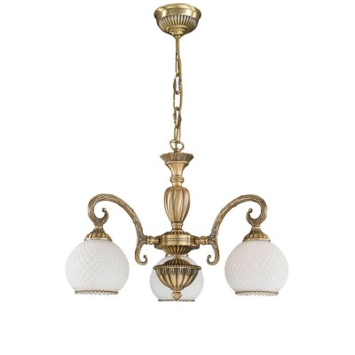 Candelabru cu 3 brate clasic design italian din alama, sticla 8400