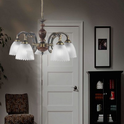 Candelabru 5 brate design italian din alama cu lemn 3510