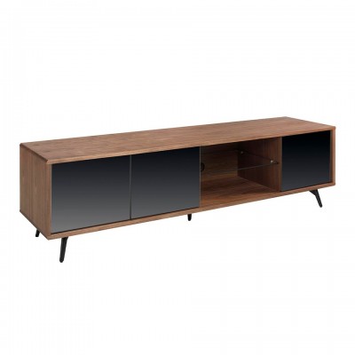 Comoda TV design LUX cu 3 usi negre efect de oglinda Walnut