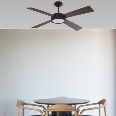 Lustra LED cu Ventilator si telecomanda design modern HYDRA negru / lemn nuc