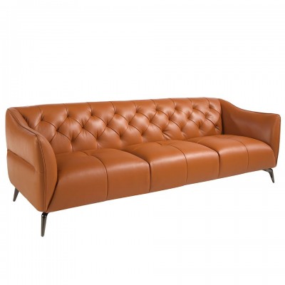Canapea 3 locuri din piele naturala capitonata Cowhide leather brown