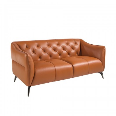 Canapea 2 locuri din piele naturala capitonata Cowhide leather brown