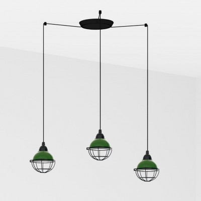 Lustra cu 3 Pendule design industrial Claire verde