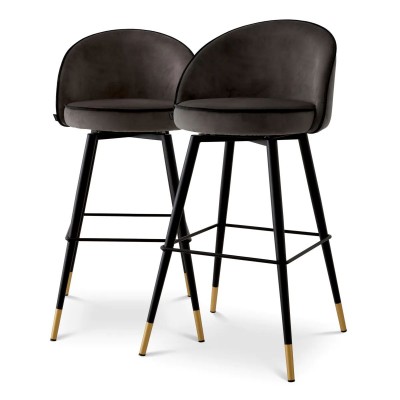 Set de 2 scaune de bar pivotante, design LUX, Bar Stool Cooper gri inchis