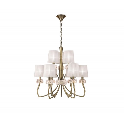 Candelabru clasic cu 9 brate LOEWE antique brass/ abajur alb