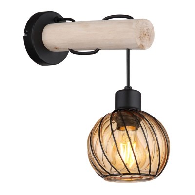 Aplica de perete design vintage Paulo negru, natur