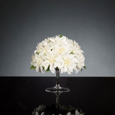 Aranjament floral mic decor festiv design LUX STAND DAHLIA WHITE