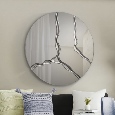 Oglinda rotunda design decorativ Surcos argintie