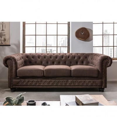 Canapea clasica stil englezesc Chesterfield II 3 locuri, maro vintage