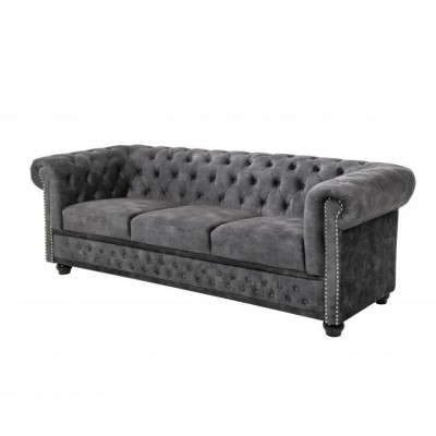 Canapea clasica stil englezesc Chesterfield 3 locuri, gri