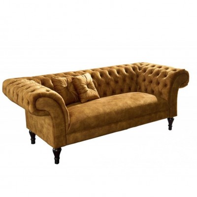 Canapea fixa eleganta Paris Chesterfield, galben mustar