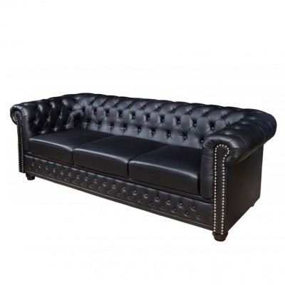 Canapea clasica stil englezesc Chesterfield 3 locuri, negru antic