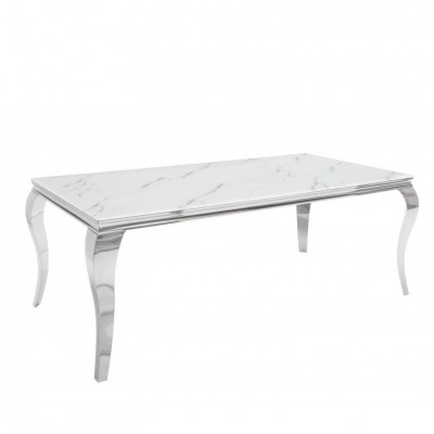 Masa dining eleganta Modern Barock 180cm, argintiu/ aspect de marmura