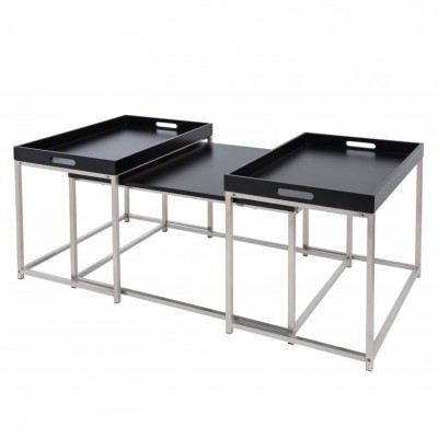 Set de 3 masute design industrial Elements negru